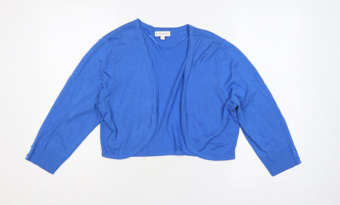 Monsoon Women’s Blue L Open Knit Cotton Cardigan Long Sleeve