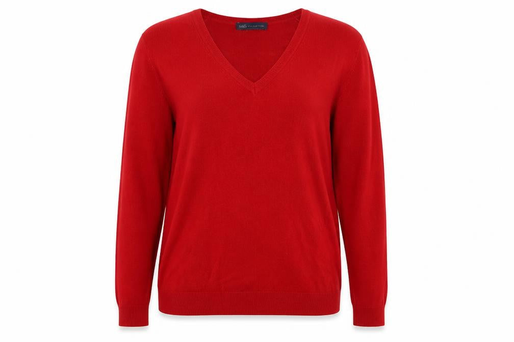 Marks & Spencer Women Red UK 16 V-Neck Raglan Knit Jumper