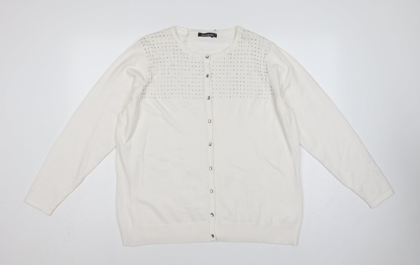 Bonmarché Women’s Ivory L Rhinestone Button Knit Cardigan