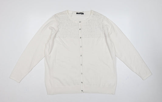 Bonmarché Women’s Ivory L Rhinestone Button Knit Cardigan