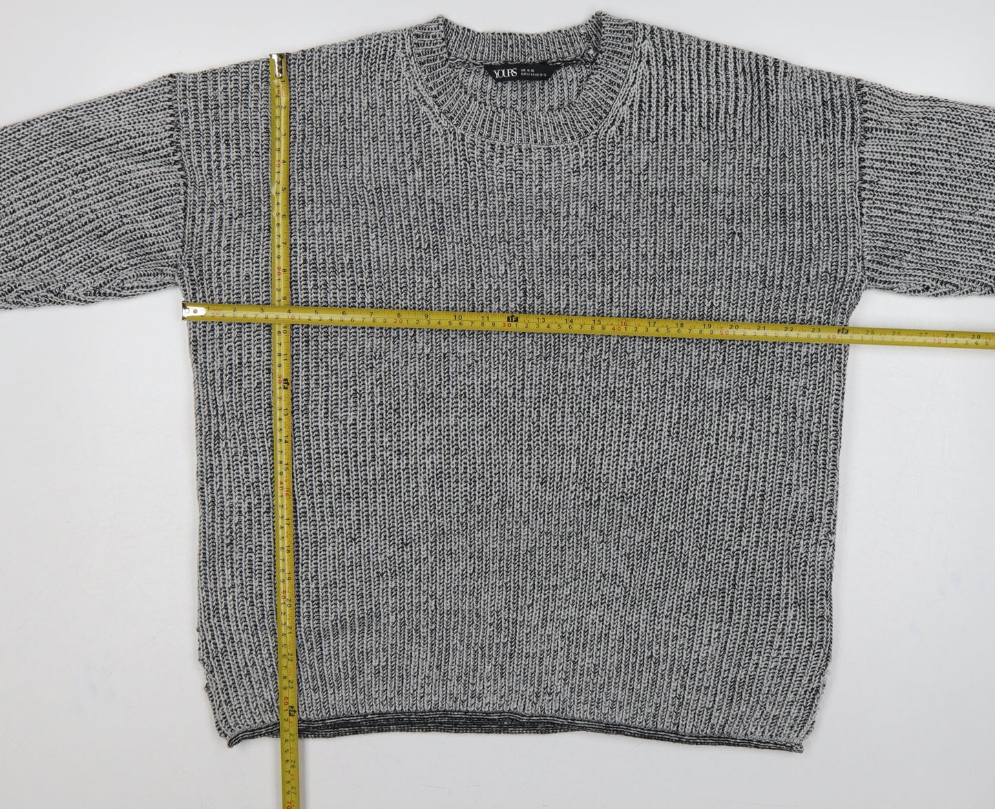 Yours Women Grey Marl Chunky Knit Crew Neck Jumper UK 14-16