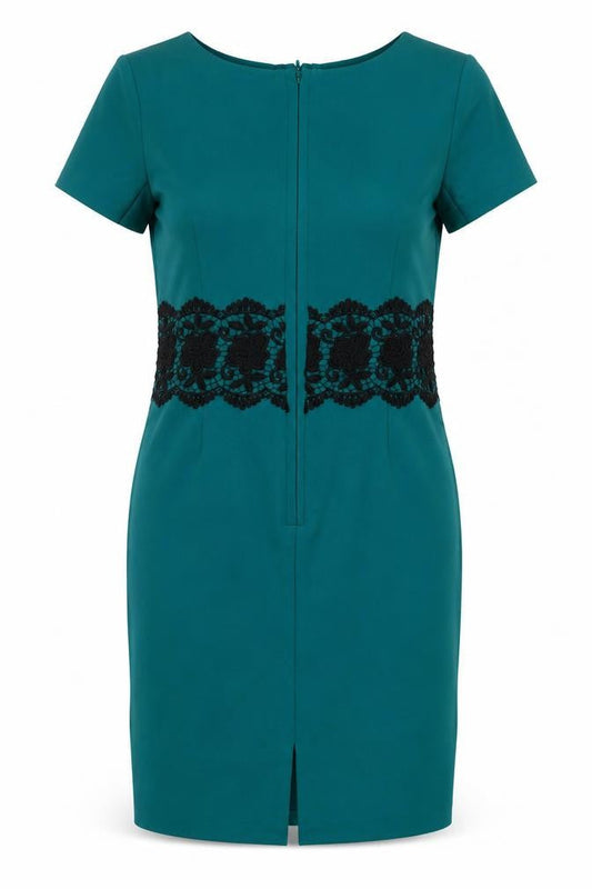 Marks & Spencer Women Green UK 10 Shift Dress Floral Lace Trim Formal