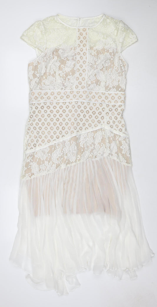 Coast Women Ivory UK 16 Fit & Flare Lace Pleated Midi Occasion Dress
