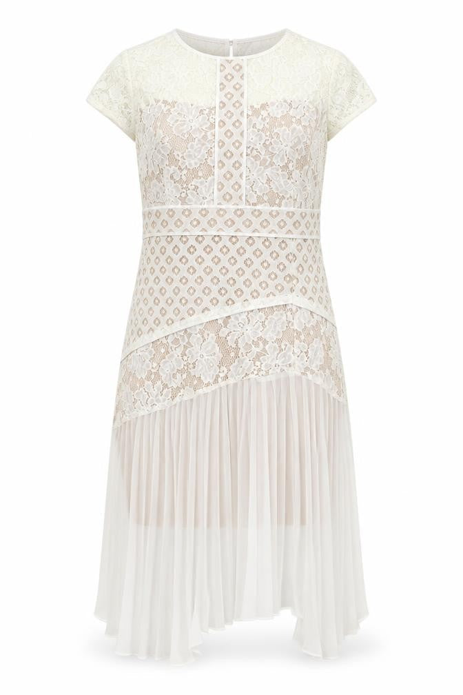 Coast Women Ivory UK 16 Fit & Flare Lace Pleated Midi Occasion Dress