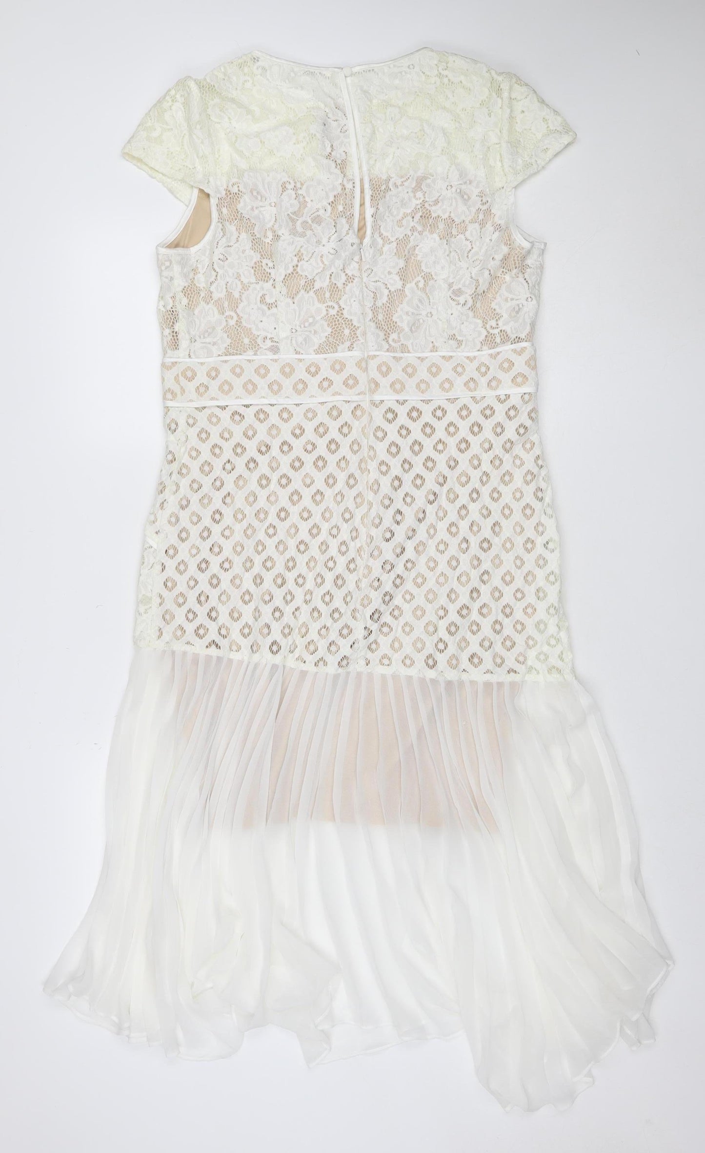 Coast Women Ivory UK 16 Fit & Flare Lace Pleated Midi Occasion Dress