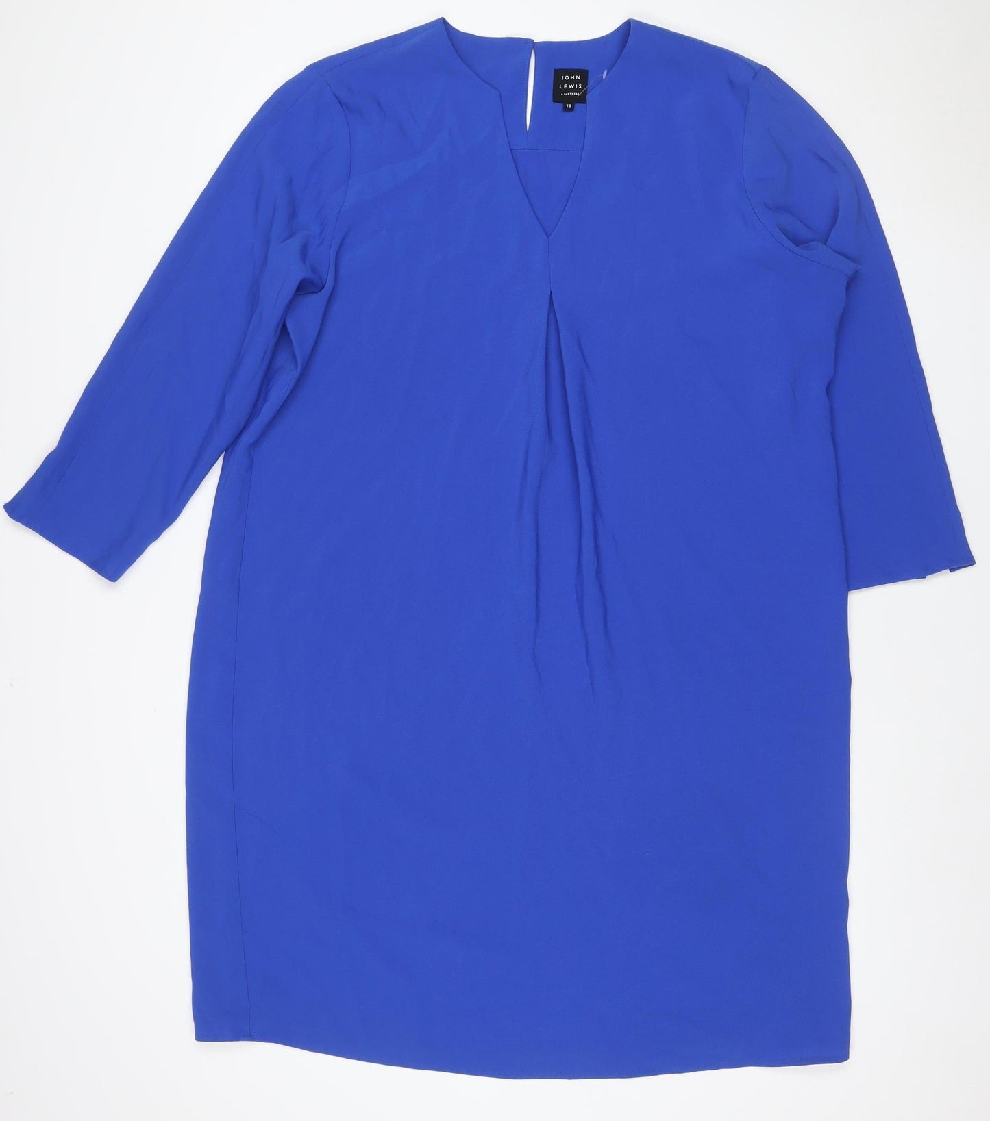 John Lewis Women Blue UK 18 Knee Length Sheath Ruched Long Sleeve Dress