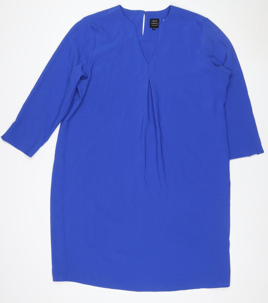 John Lewis Women Blue UK 18 Knee Length Sheath Ruched Long Sleeve Dress