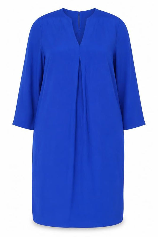 John Lewis Women Blue UK 18 Knee Length Sheath Ruched Long Sleeve Dress