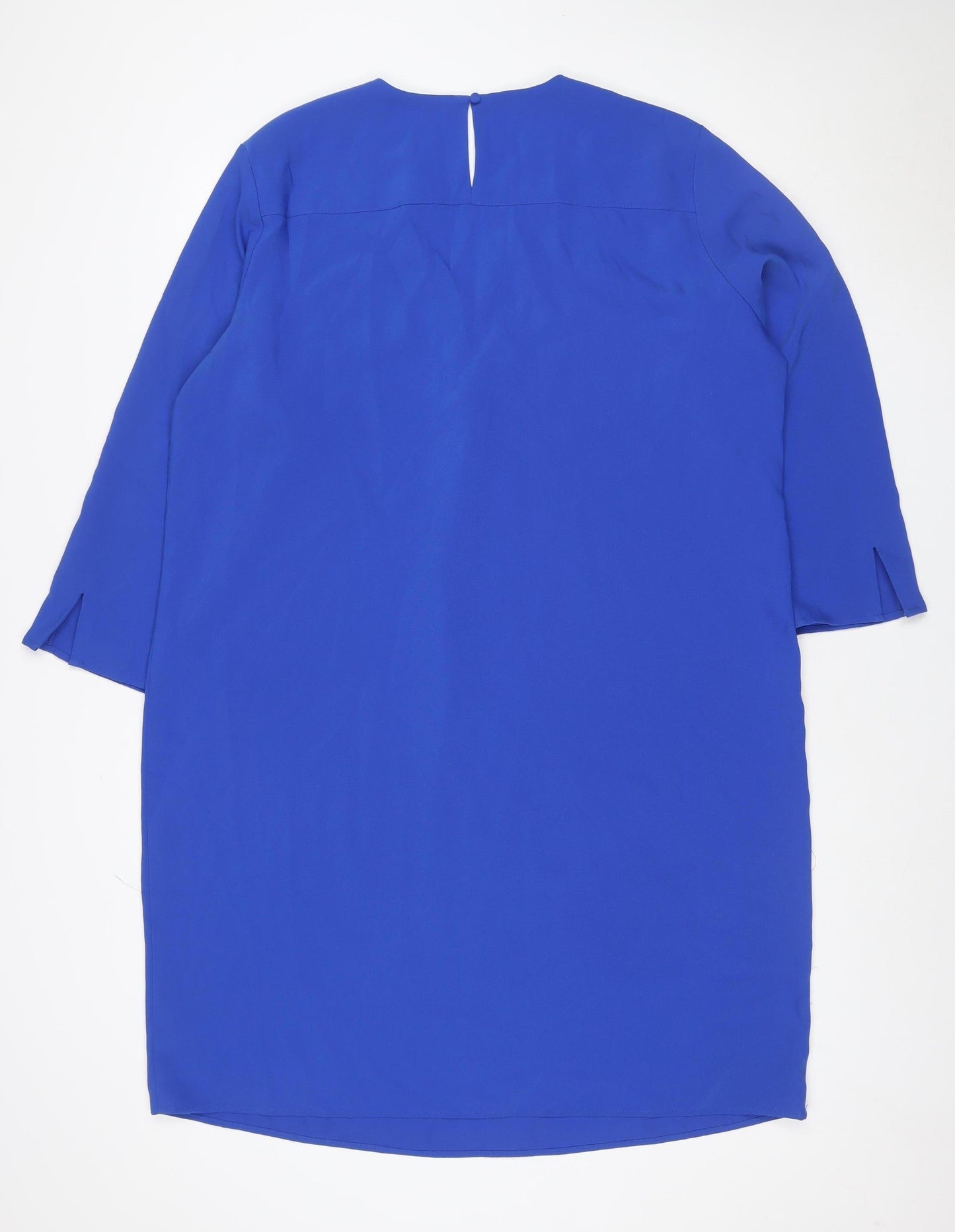 John Lewis Women Blue UK 18 Knee Length Sheath Ruched Long Sleeve Dress