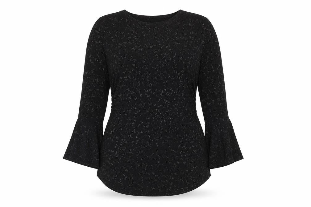 Quiz Women Black Glitter V-Neck Bell Sleeve Blouse UK 18 Party
