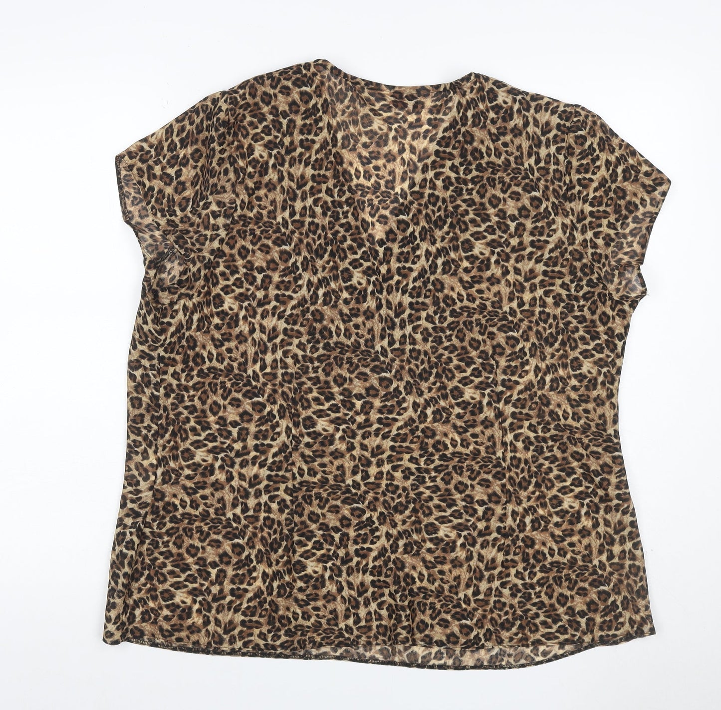 Bonmarche Women Brown Leopard Print V-Neck Short Sleeve Blouse Size 20