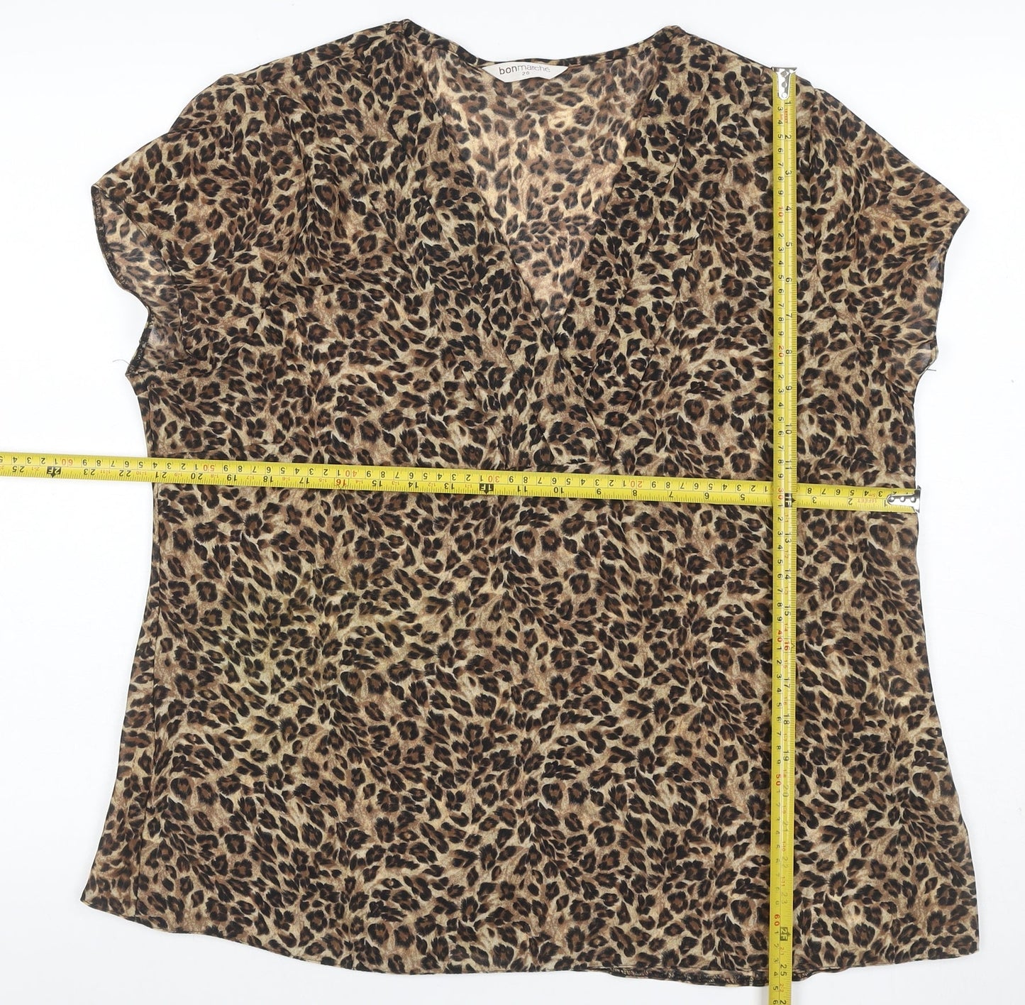 Bonmarche Women Brown Leopard Print V-Neck Short Sleeve Blouse Size 20