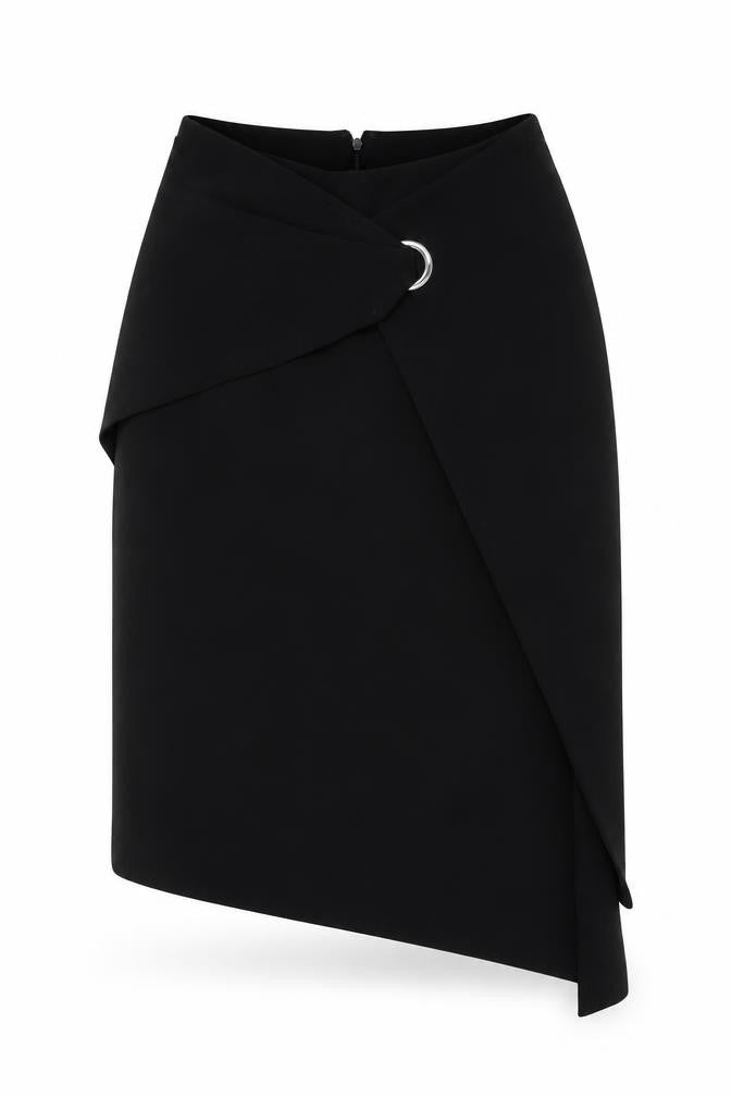 Witchery Women Black UK 8 Asymmetric Wrap Mini Skirt Silver D-Ring