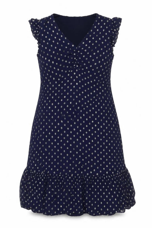 Sonsandar Women Blue Size 14 Midi Ruffle Polka Dot V-Neck Dress