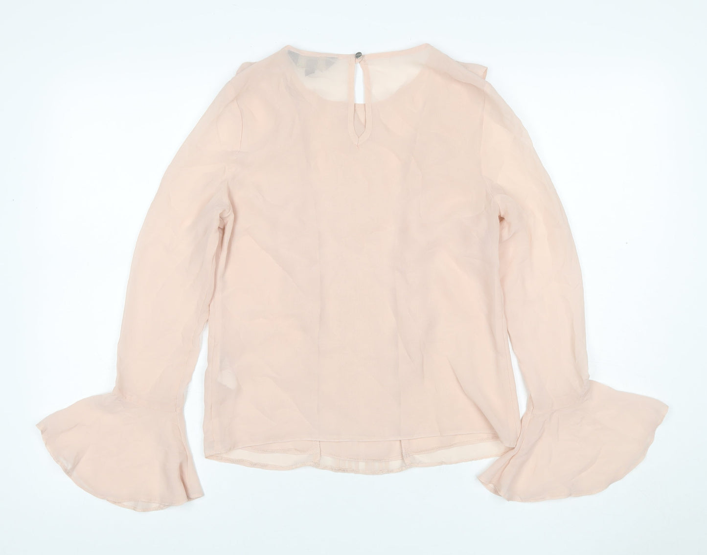 Lipsy London Women Pink UK 6 Chiffon Ruffle Pleated Bell Sleeve Blouse