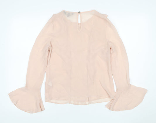 Lipsy London Women Pink UK 6 Chiffon Ruffle Pleated Bell Sleeve Blouse