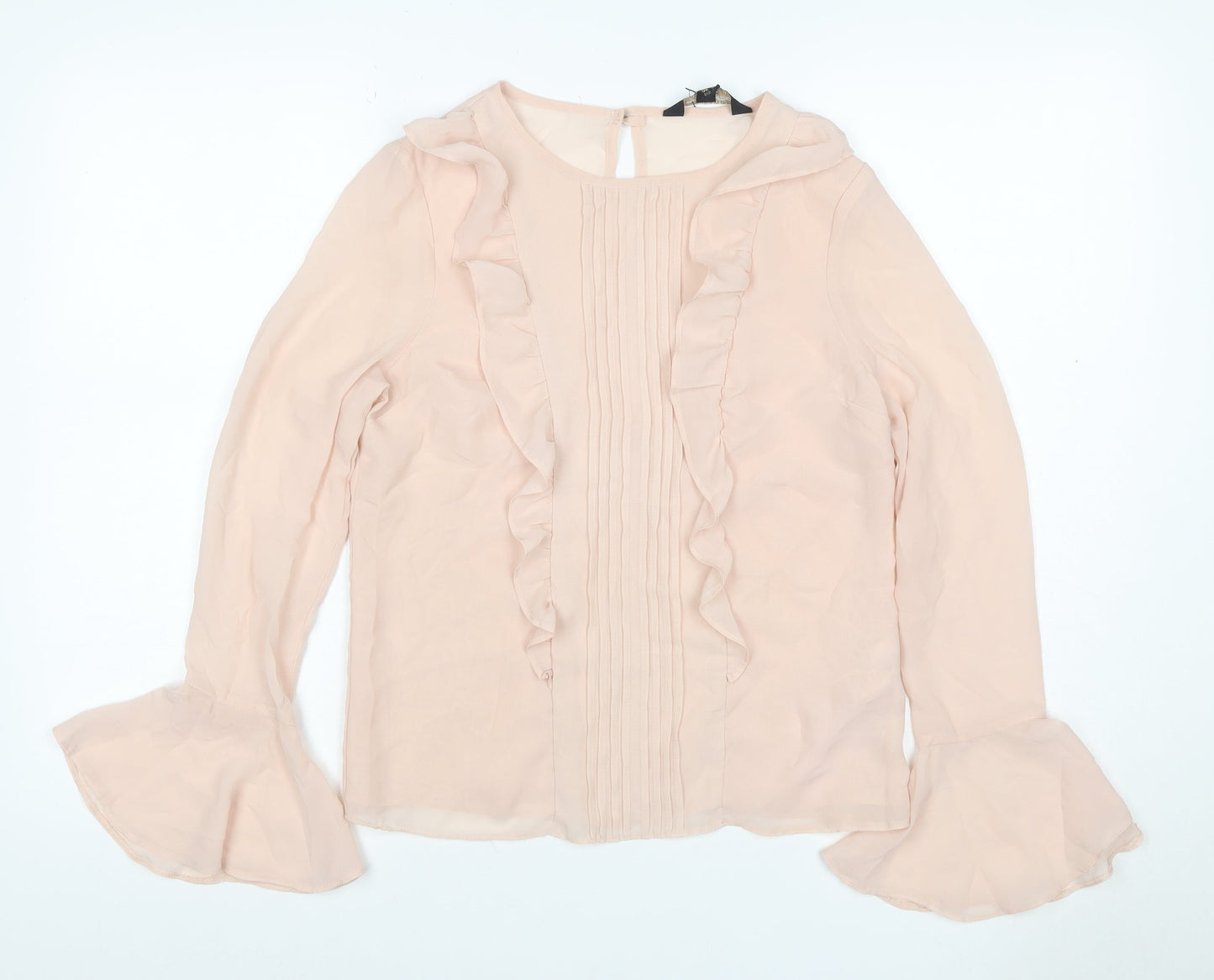 Lipsy London Women Pink UK 6 Chiffon Ruffle Pleated Bell Sleeve Blouse