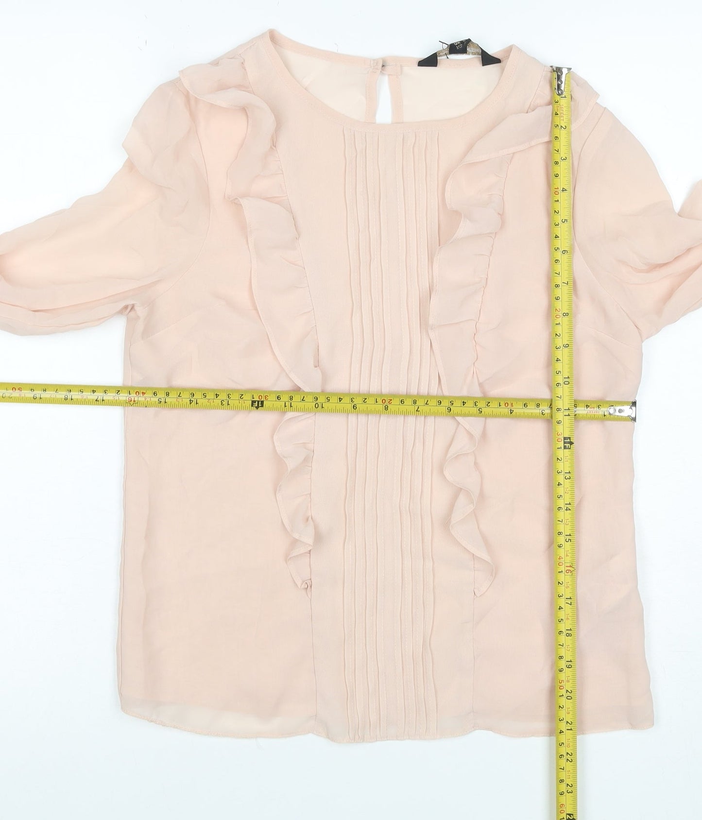 Lipsy London Women Pink UK 6 Chiffon Ruffle Pleated Bell Sleeve Blouse