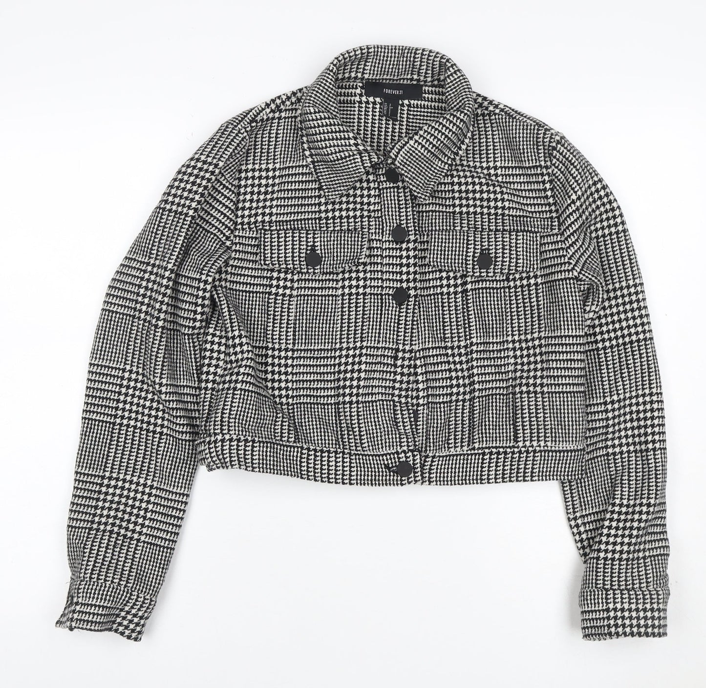 Forever 21 Women’s Black White Check Cropped Tweed Jacket Size S