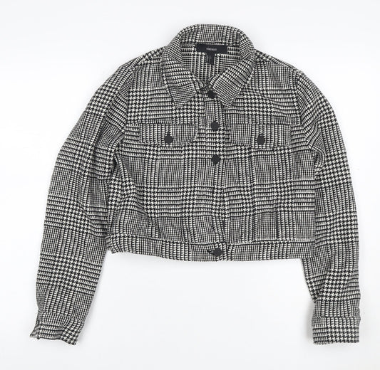 Forever 21 Women’s Black White Check Cropped Tweed Jacket Size S
