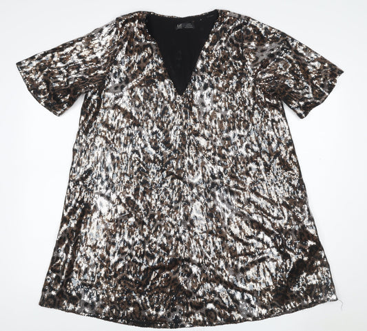 Zara TRF Women’s Silver Leopard Sequin A-Line Mini Dress Size M