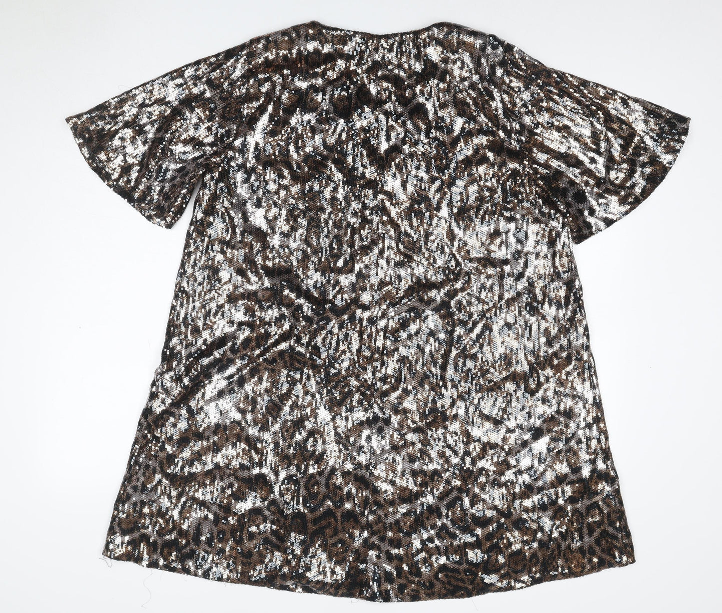 Zara TRF Women’s Silver Leopard Sequin A-Line Mini Dress Size M