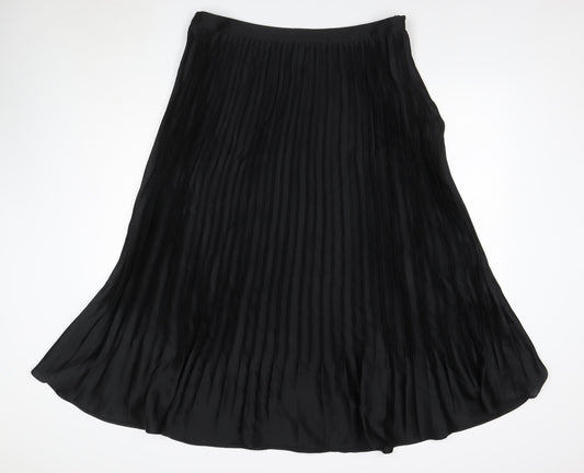 Marks & Spencer Women Black Size 18 Long Pleated Satin Skirt