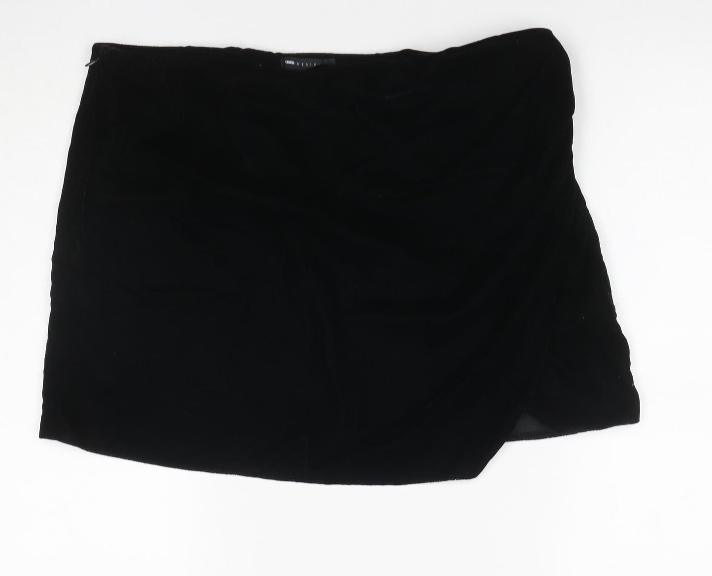 ASOS DESIGN Women Black UK 16 Velvet Asymmetric Pencil Mini Skirt