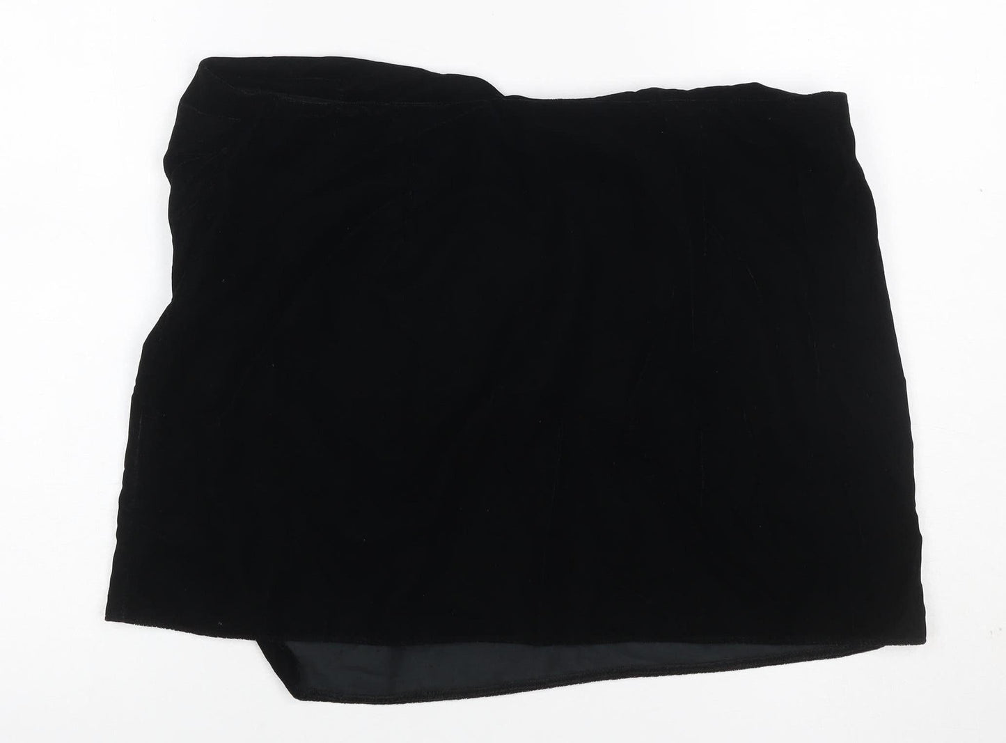 ASOS DESIGN Women Black UK 16 Velvet Asymmetric Pencil Mini Skirt