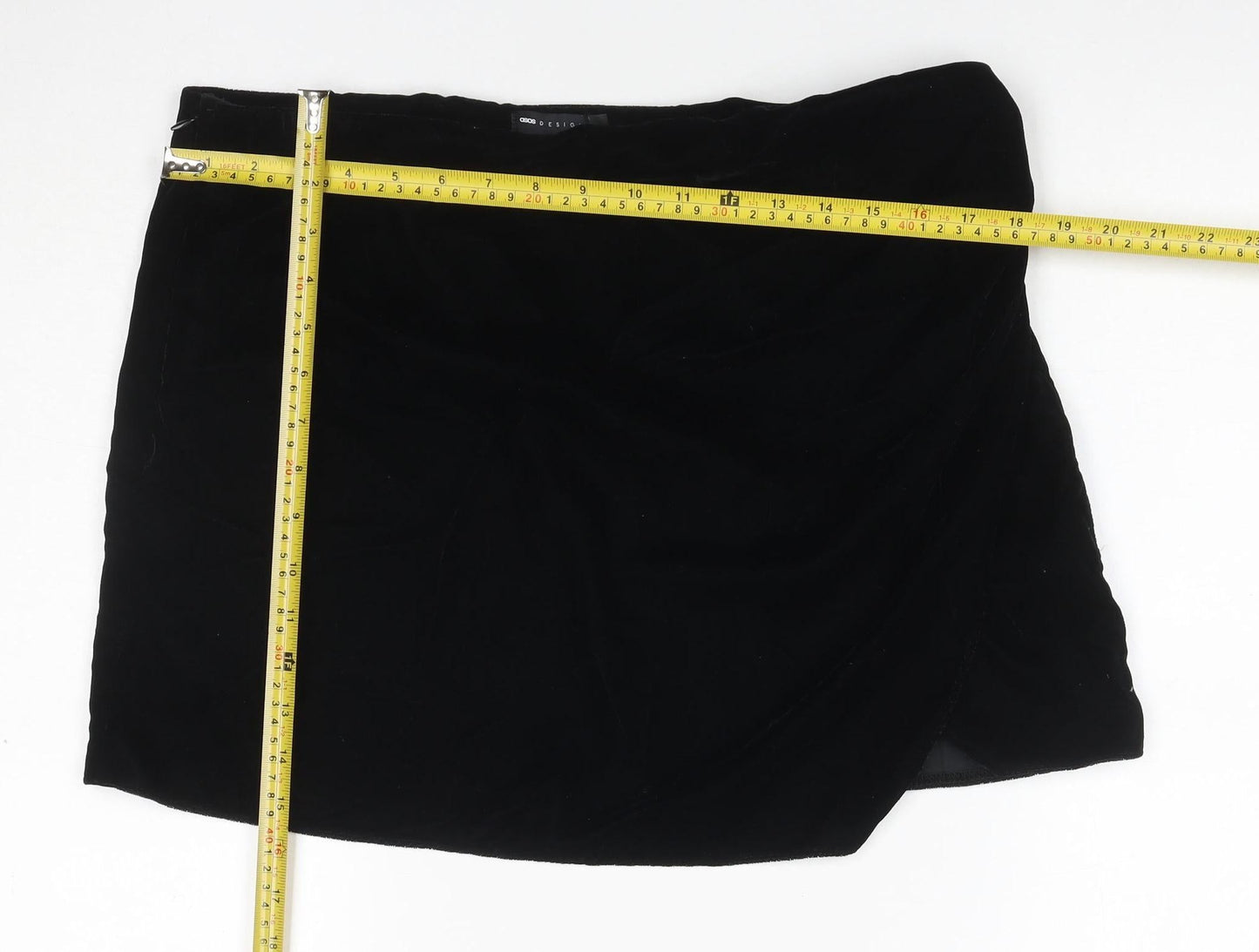 ASOS DESIGN Women Black UK 16 Velvet Asymmetric Pencil Mini Skirt