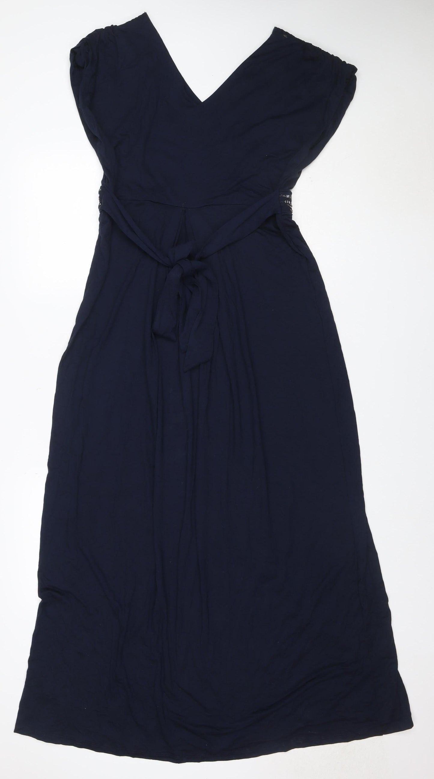 Monsoon Women Navy UK 16 Maxi Beaded V-Neck Sleeveless Dress