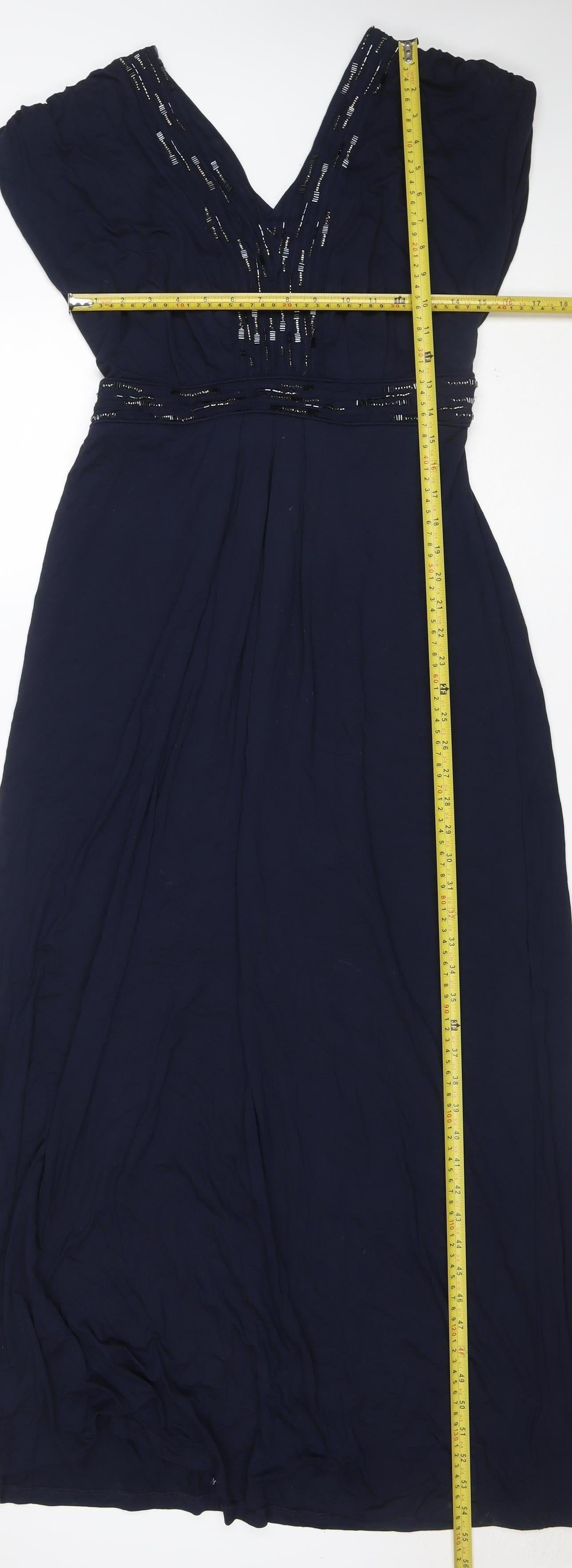 Monsoon Women Navy UK 16 Maxi Beaded V-Neck Sleeveless Dress