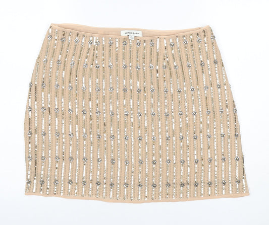 Marks & Spencer Autograph Women Beige UK 14 Mini Pencil Sequin Skirt