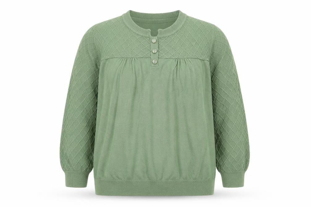 Front view of Honor Millburn Women's Green UK 14-16 Henley Diamond Knit Jumper