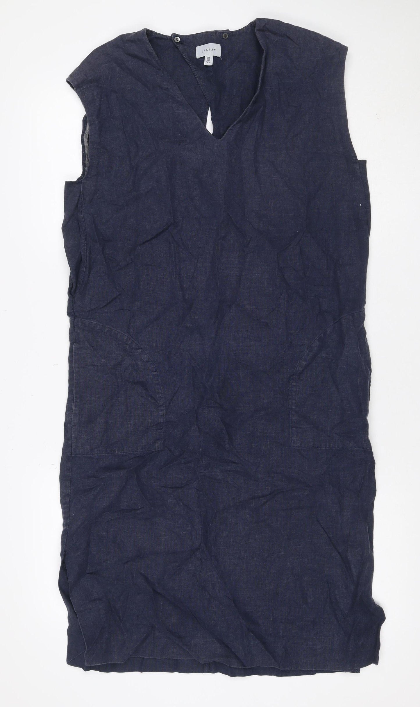 Jigsaw Women Blue UK 8 Linen Maxi Shift V-Neck Sleeveless Dress