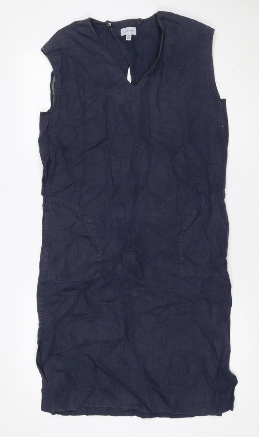 Jigsaw Women Blue UK 8 Linen Maxi Shift V-Neck Sleeveless Dress