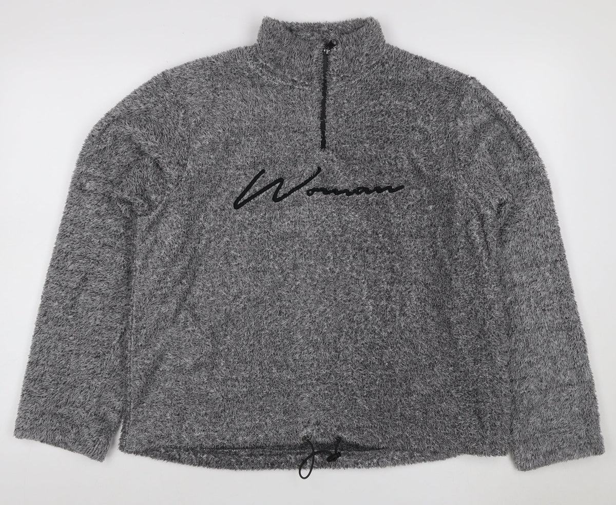 Boohoo Women Grey UK 10 1/4 Zip Fleece Logo Sweatshirt