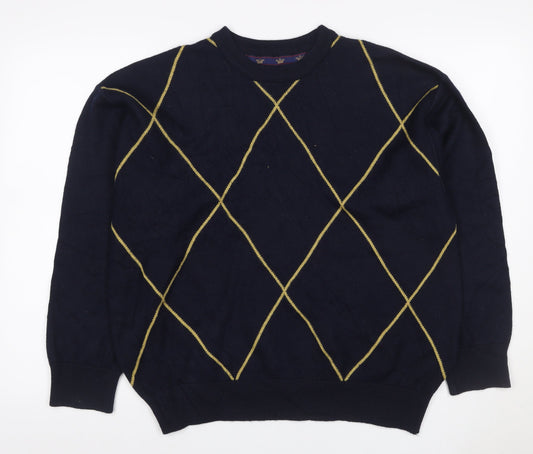Kings Court Men's Navy M Argyle Wool Blend Crew Neck Pullover Jumper