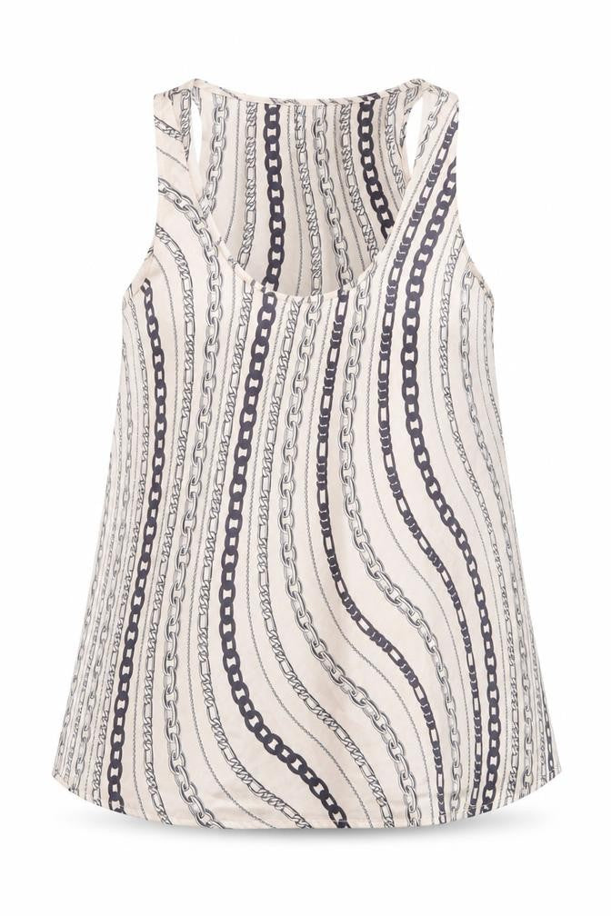 River Island Women Beige Chain Print Kimono Cowl Neck Blouse UK 14