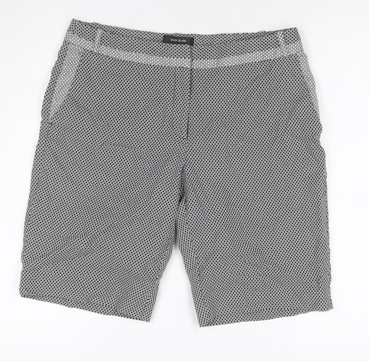 River Island Women’s Black White Geometric Bermuda Shorts UK 12