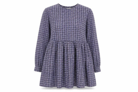 Daisy Street Women Blue Check Skater Dress UK 10 Long Sleeve Mini