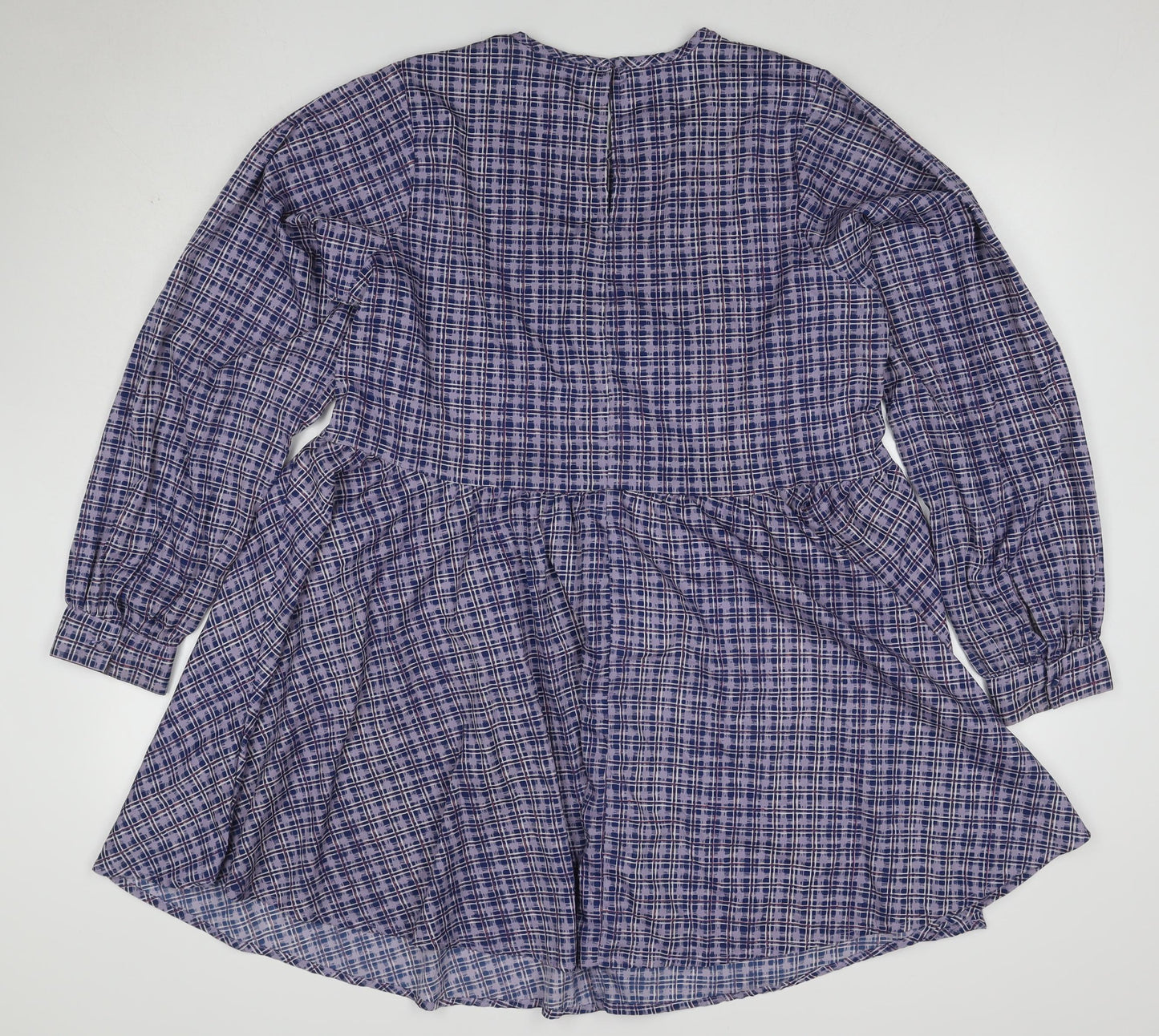 Daisy Street Women Blue Check Skater Dress UK 10 Long Sleeve Mini