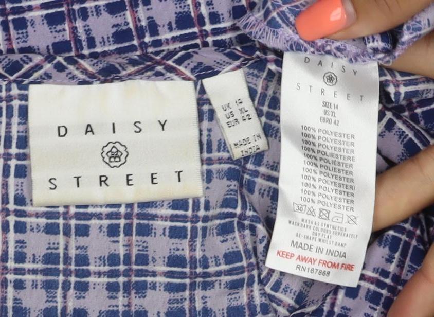 Daisy Street Women Blue Check Skater Dress UK 10 Long Sleeve Mini