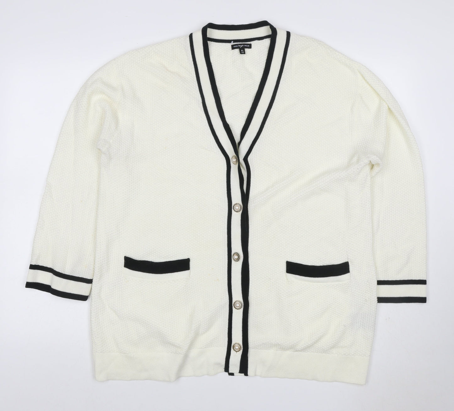 Who What Wear Women Ivory XL V-Neck Button Pocket Knit Cardigan