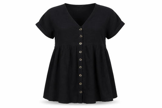 New Look Women Black UK 14 Fit & Flare V-Neck Button Mini Dress