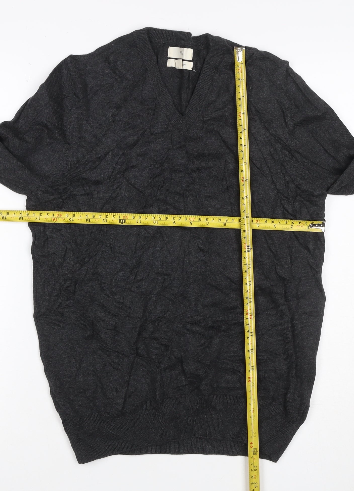 Marks and Spencer Men Grey S Fine Pure Cotton V-Neck Pullover Jumper