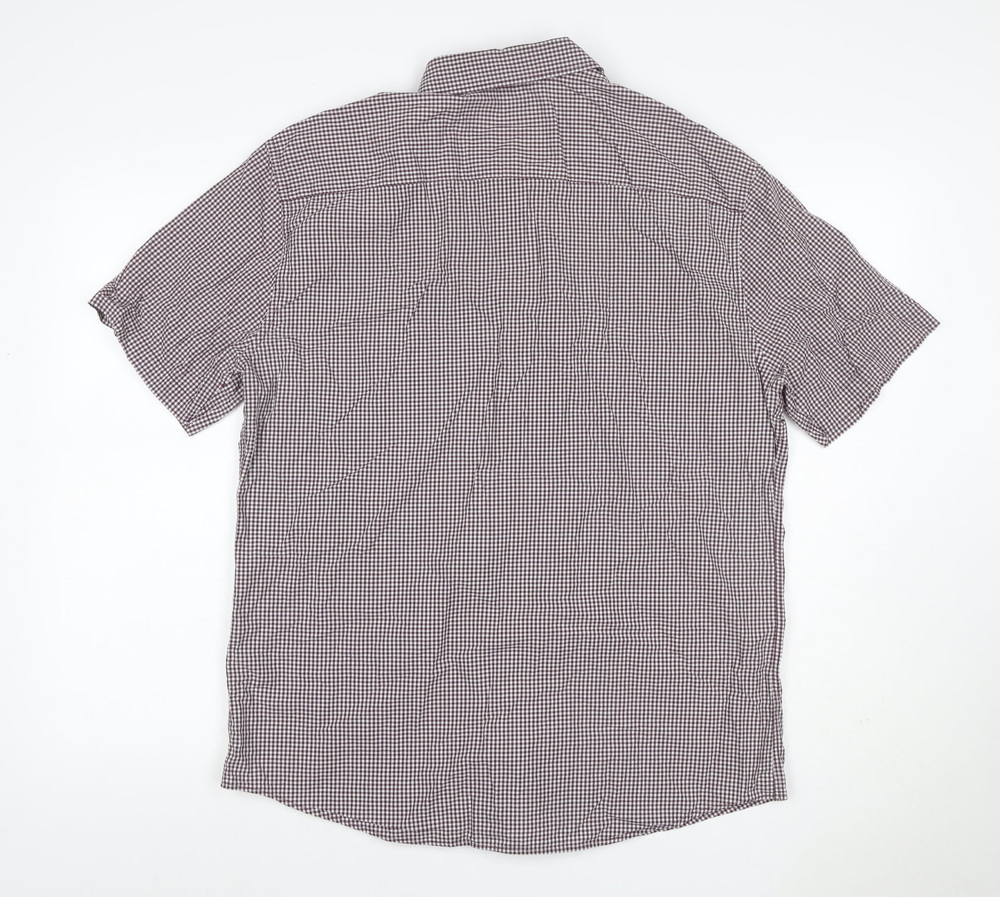 Marks and Spencer Men's Red L Check Short Sleeve Button-Up Shirt