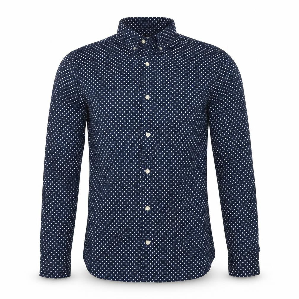H&M Men’s Blue Polka Dot Regular Fit Cotton Button-Up Shirt S
