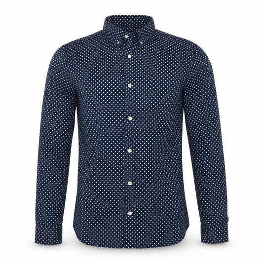 H&M Men’s Blue Polka Dot Regular Fit Cotton Button-Up Shirt S