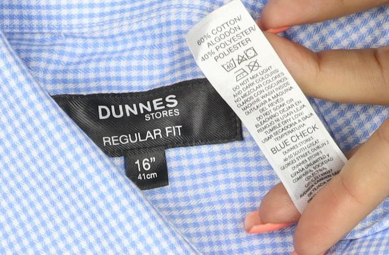 Dunnes Stores Men’s Blue Check Regular Fit 16in Long Sleeve Shirt